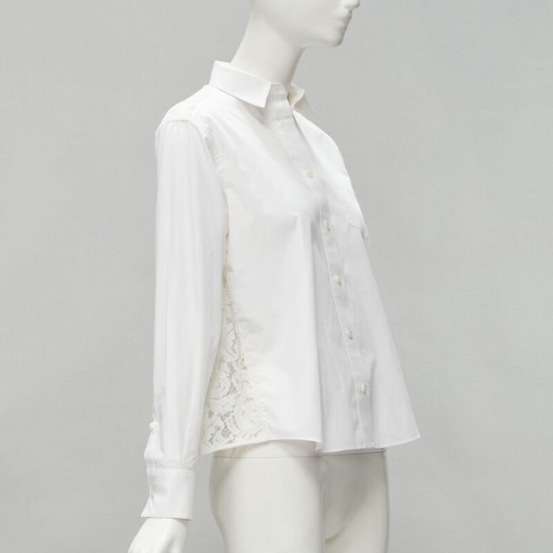 SACAI white cotton floral lace flared back button up shirt JP1 S