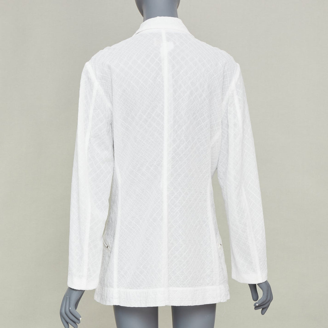 ISSEY MIYAKE Vintage white lattice grid stitch zippered pocket cotton jacket L