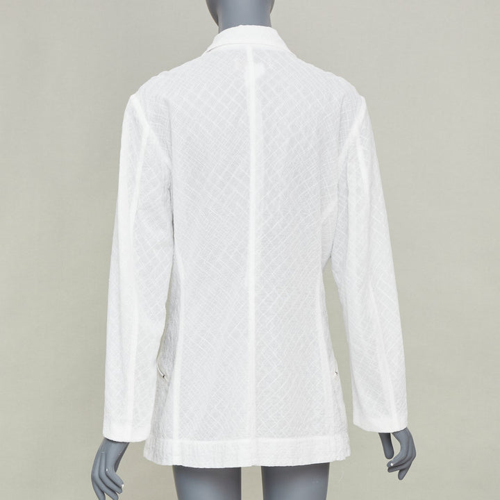ISSEY MIYAKE Vintage white lattice grid stitch zippered pocket cotton jacket L
