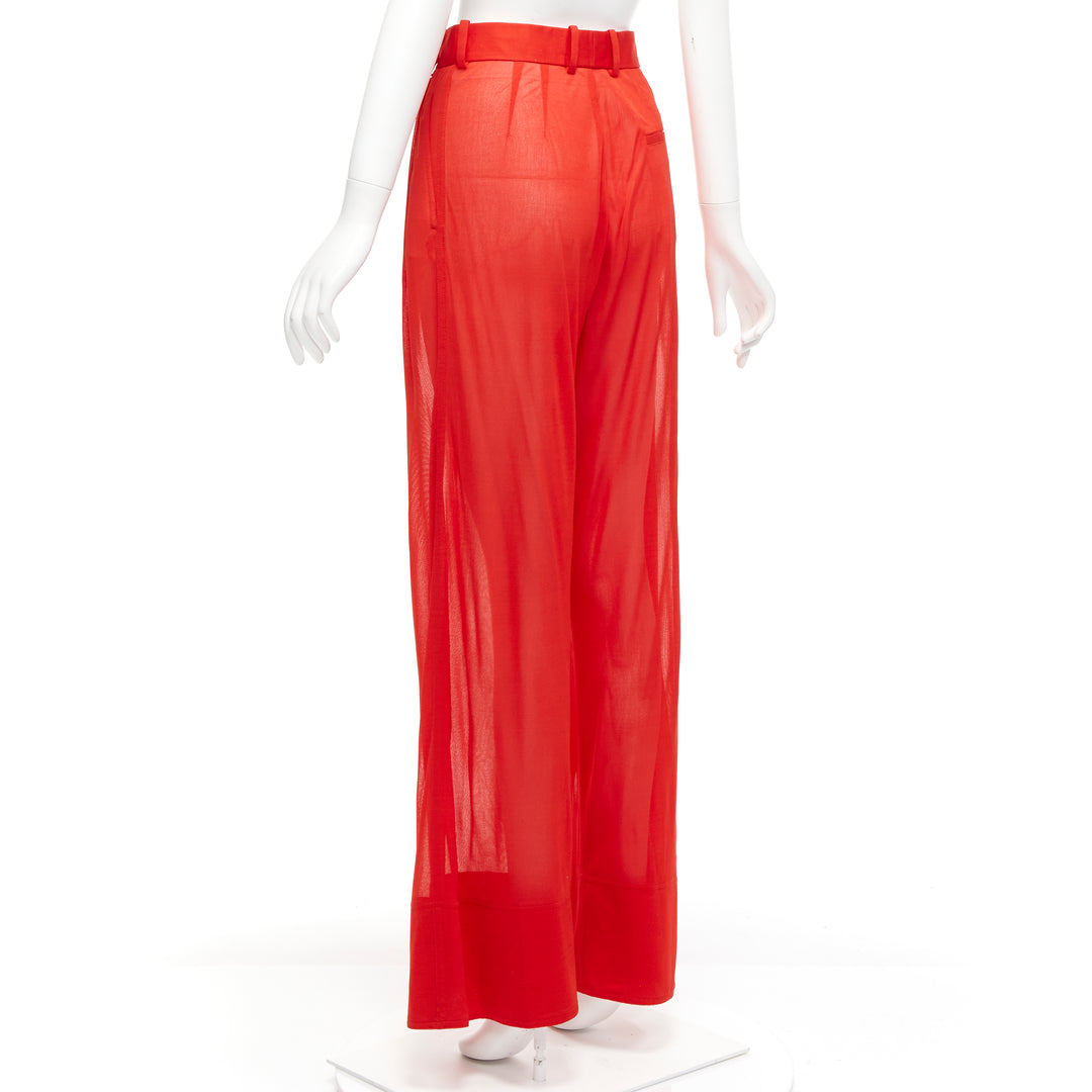 OLD CELINE Phoebe Philo red sheer solid seam wide leg pants FR36 S