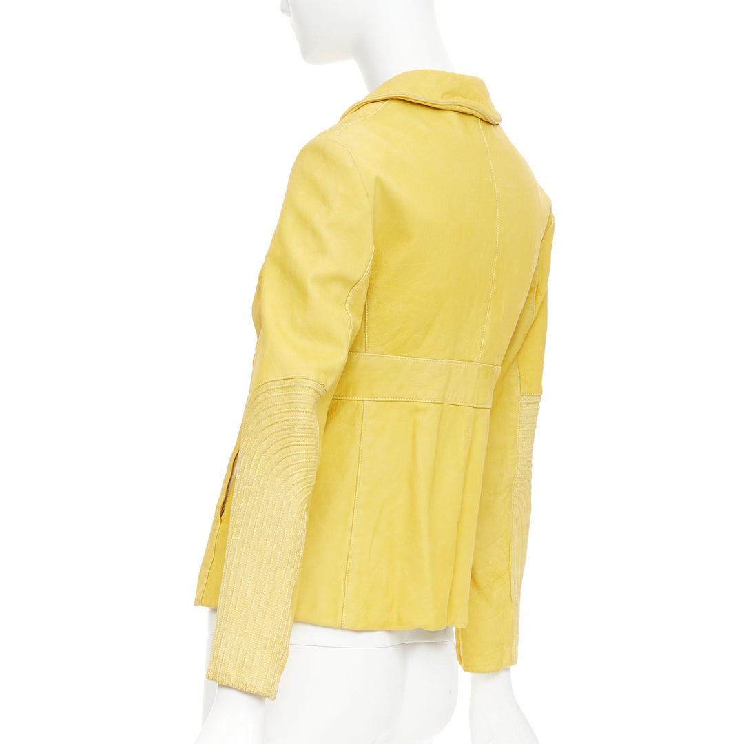 MARNI mustard yellow piped leather empire waist jacket IT38 XS