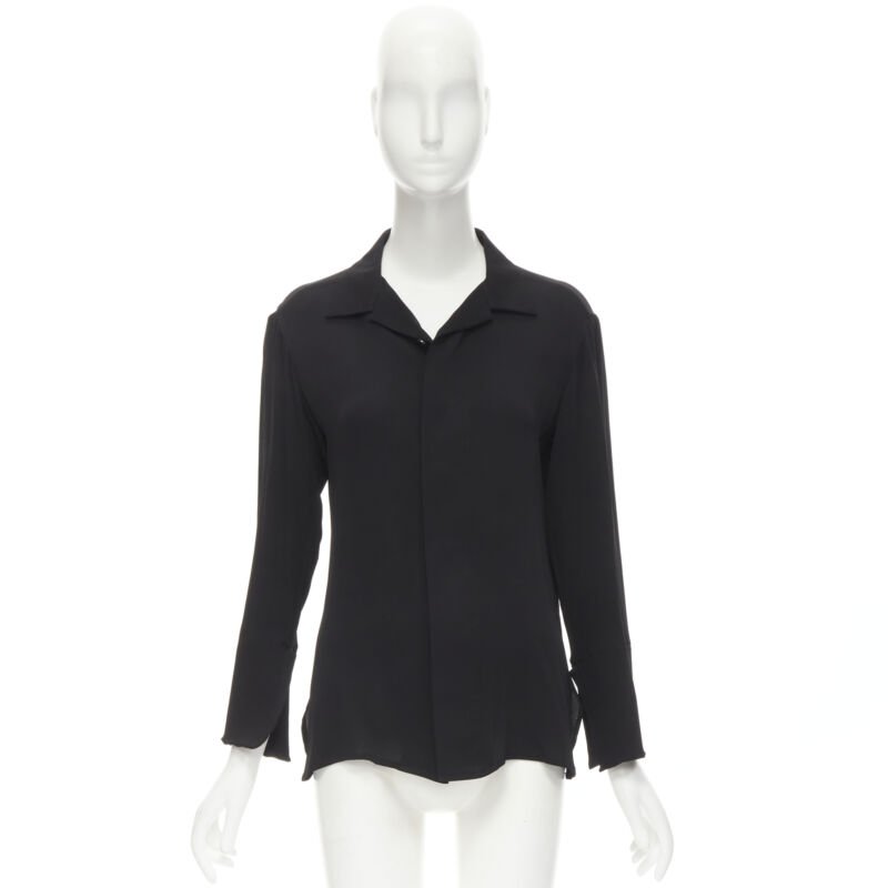 YOHJI YAMAMOTO 100% silk crepe spread collar concealed button shirt