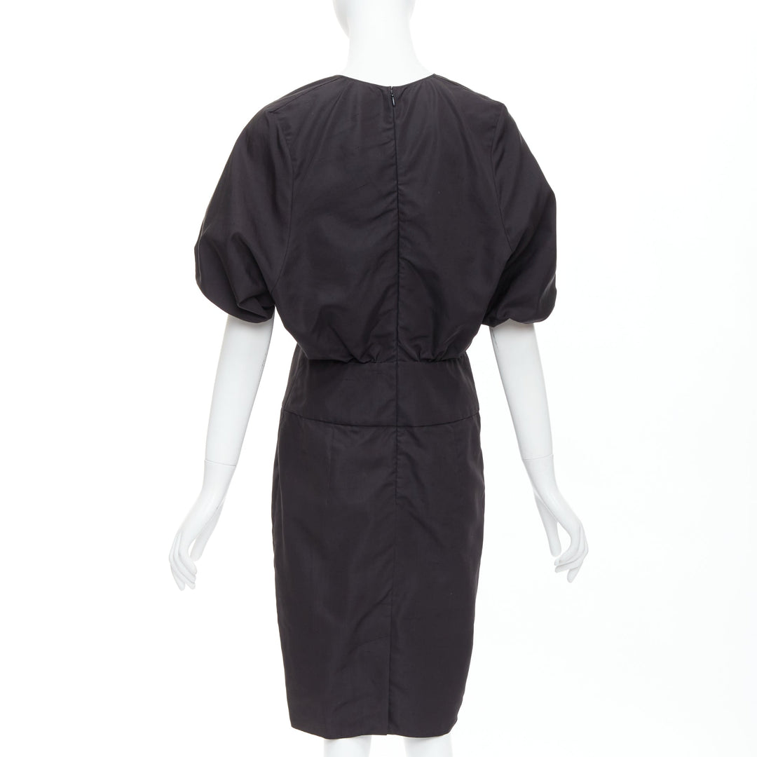 YVES SAINT LAURENT 2011 black cotton silk rounded puff cocktail dress FR40 L