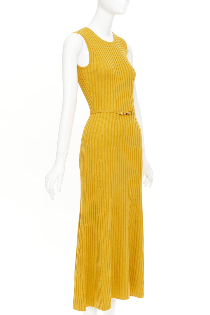 GABRIELA HEARST Meier mustard yellow wool cashmere knit belted midi dress XS
