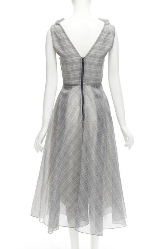 MATICEVSKI 2020 Mariposa silk grey checkered structural neckline dress AUS6 S