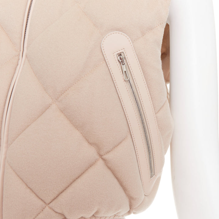 HERMES beige quilted waterproof 100% cashmere lambskin down puffer vest FR34 XXS