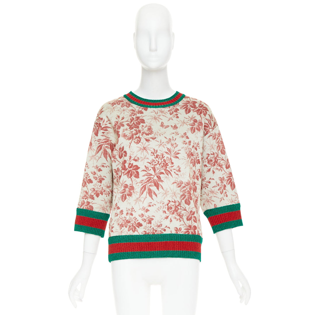 GUCCI 2016 Herbarium Floral grey pink bloom metallic web sweatshirt S