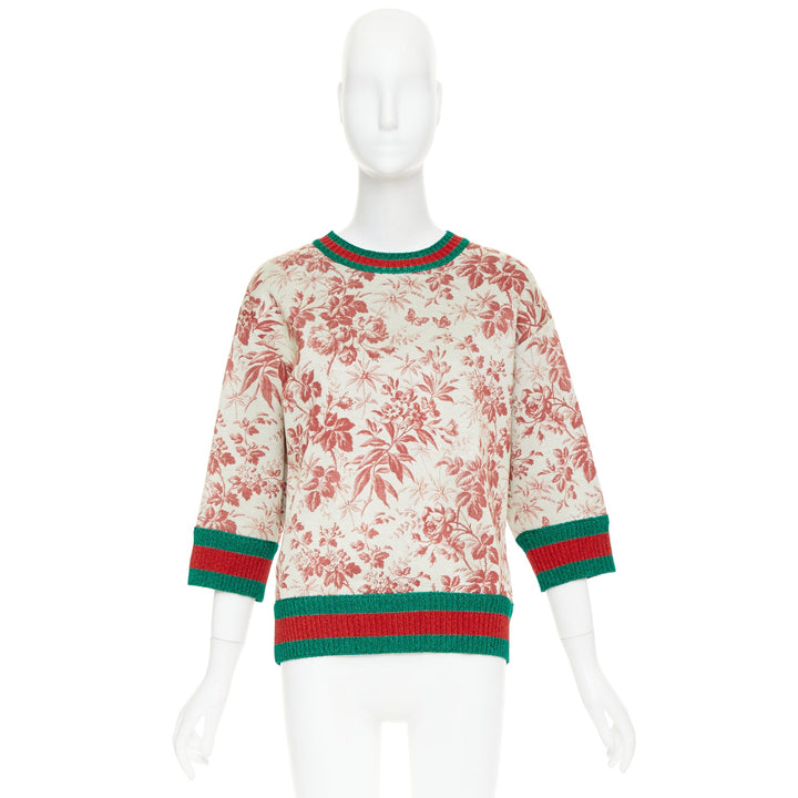 GUCCI 2016 Herbarium Floral grey pink bloom metallic web sweatshirt S