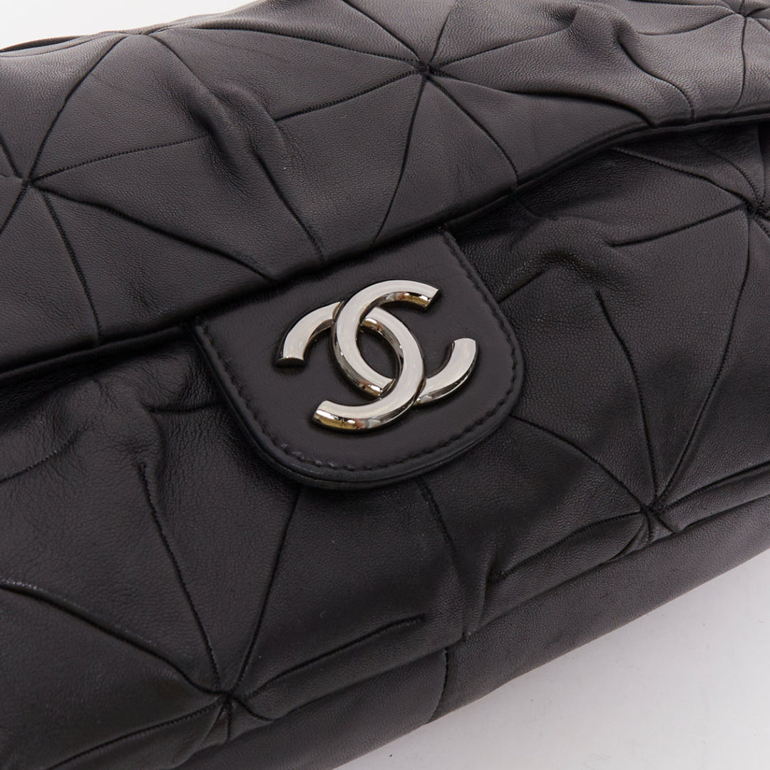 CHANEL Soft Squares Origami black leather silver CC logo chain shoulder flap bag