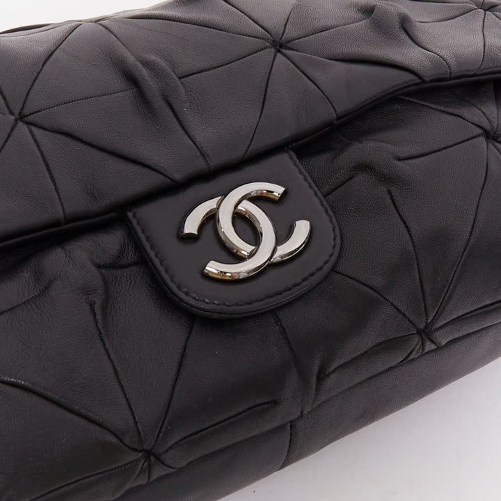 CHANEL Soft Squares Origami black leather silver CC logo chain shoulder flap bag