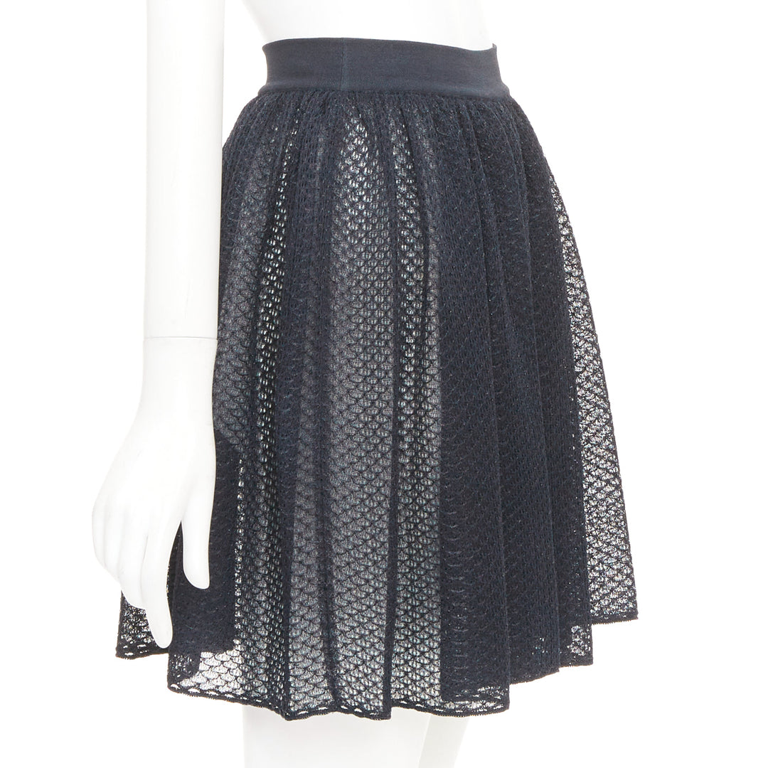 ALAIA black silk blend shiny scale cut out pleated flared skater skirt FR40 L