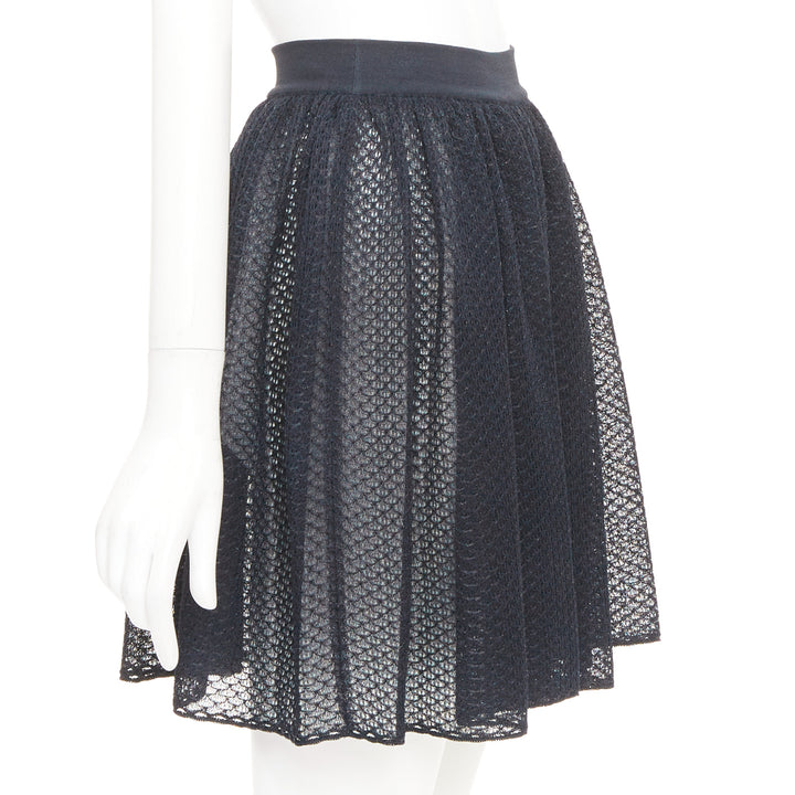 ALAIA black silk blend shiny scale cut out pleated flared skater skirt FR40 L