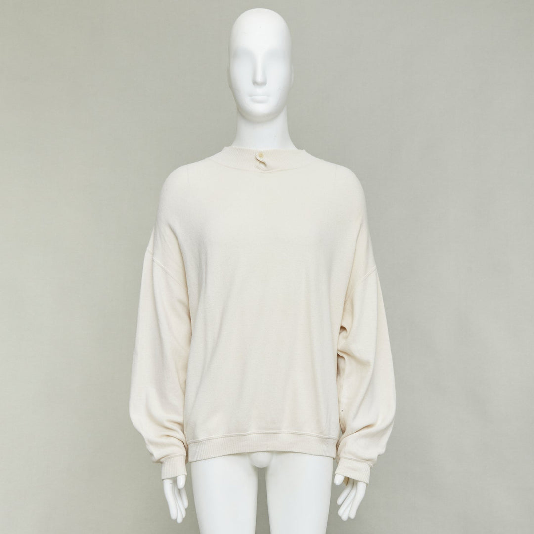 GIORGIO ARMANI cream wool blend button neck long sleeve sweater