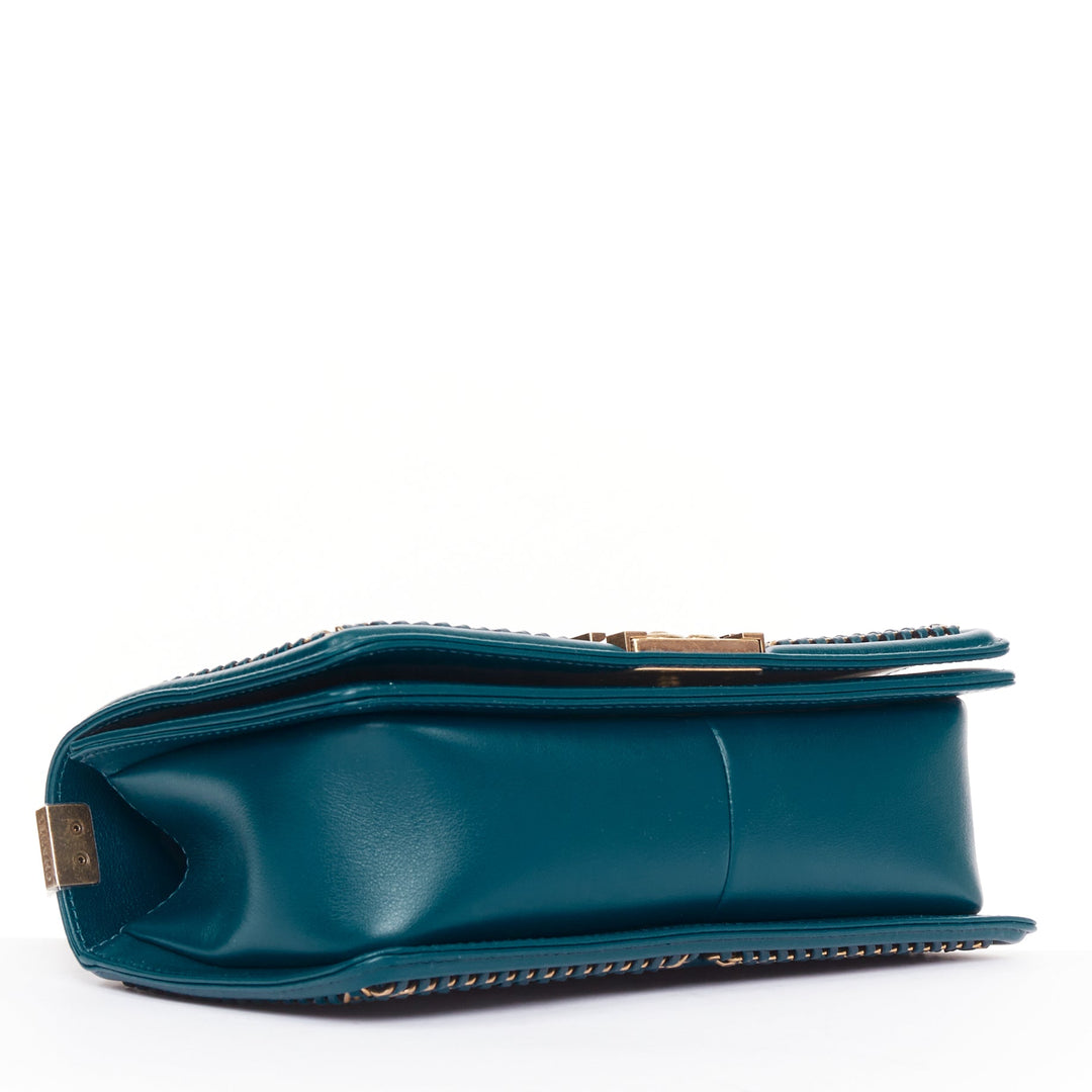 CHANEL Le Boy 25 petrol blue exotic python leather antique gold crossbody bag