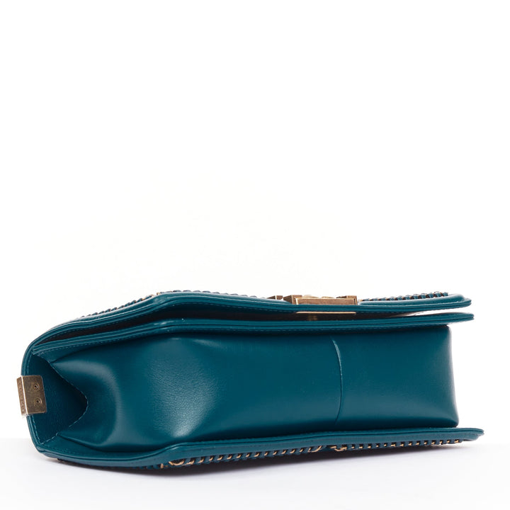 CHANEL Le Boy 25 petrol blue exotic python leather antique gold crossbody bag