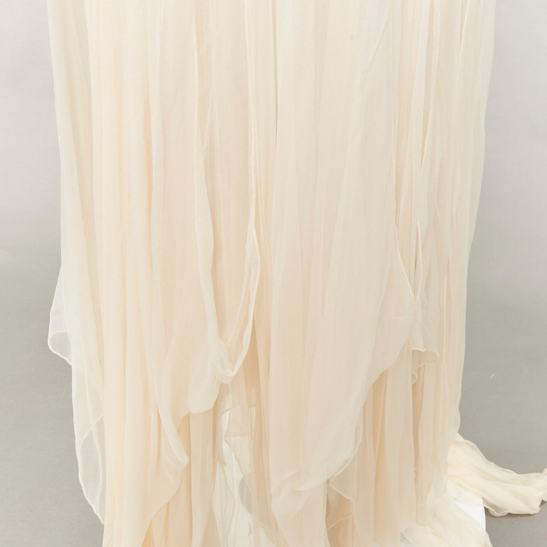 JEAN PAUL KNOTT cream hand-rolled pure chiffon silk white ribbon wrap skirt