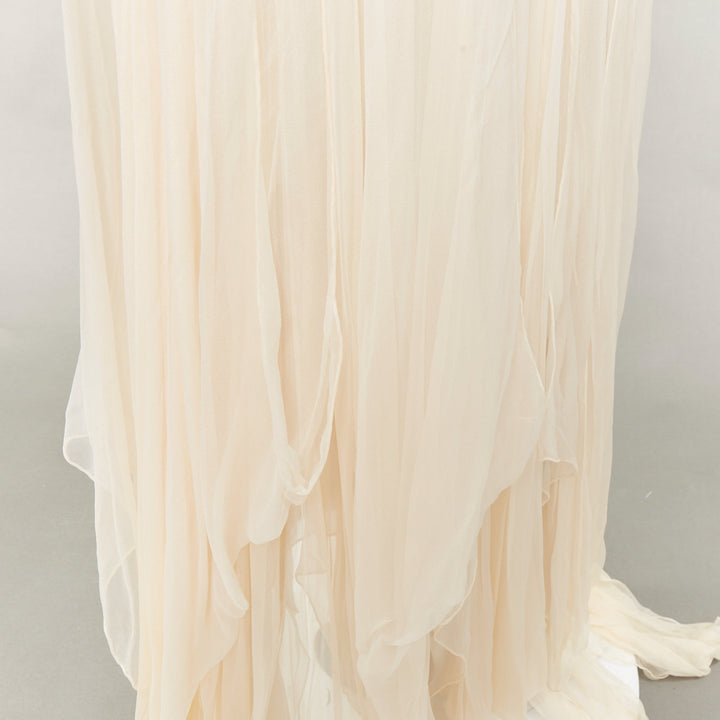 JEAN PAUL KNOTT cream hand-rolled pure chiffon silk white ribbon wrap skirt