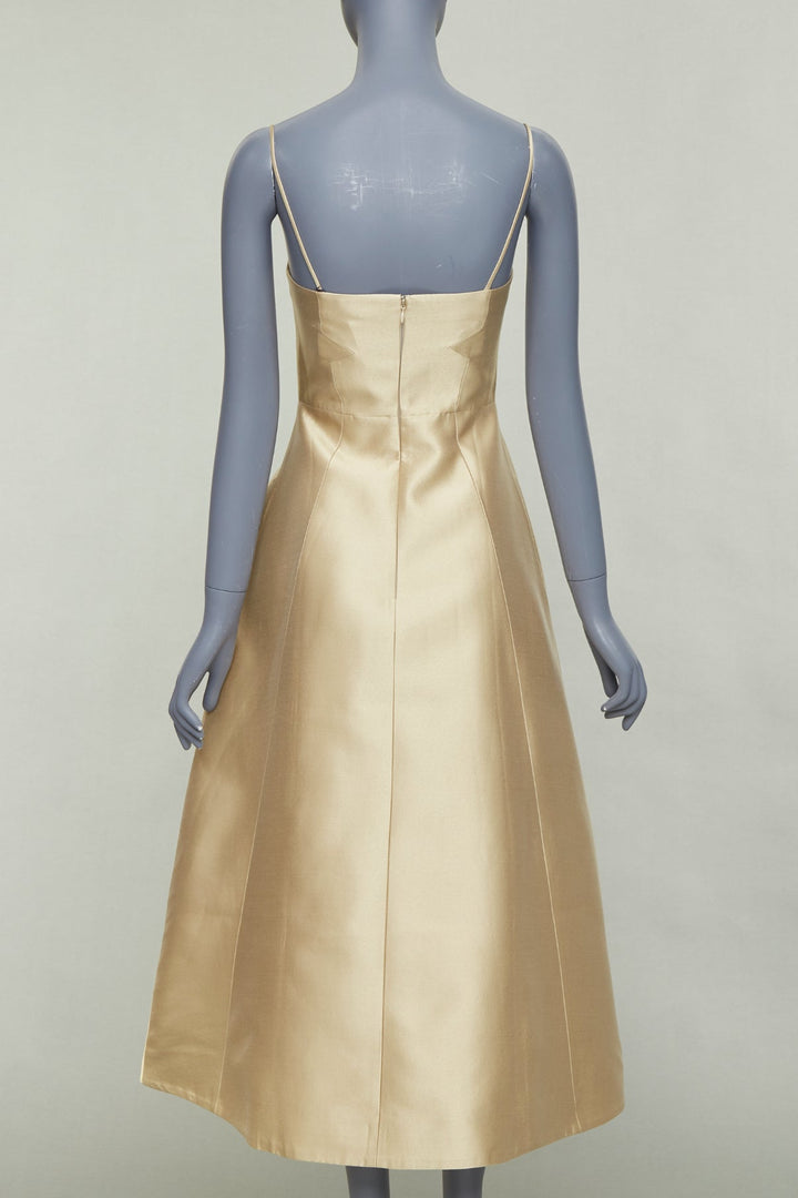 GABRIELA HEARST Herve champagne gold wool silk geometric dart dress IT36 XXS