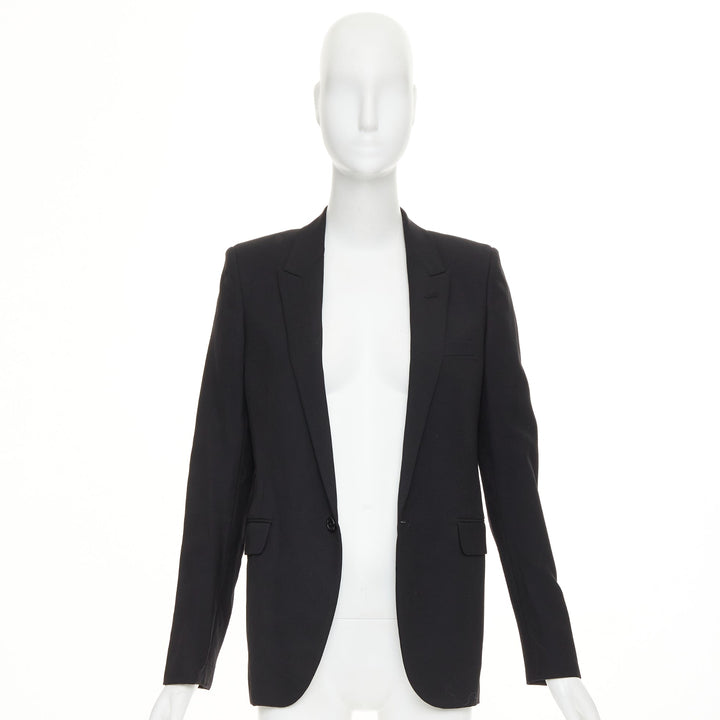 SAINT LAURENT 2018 Le Smoking single breasted peak lapel wool cady jacket FR36 S