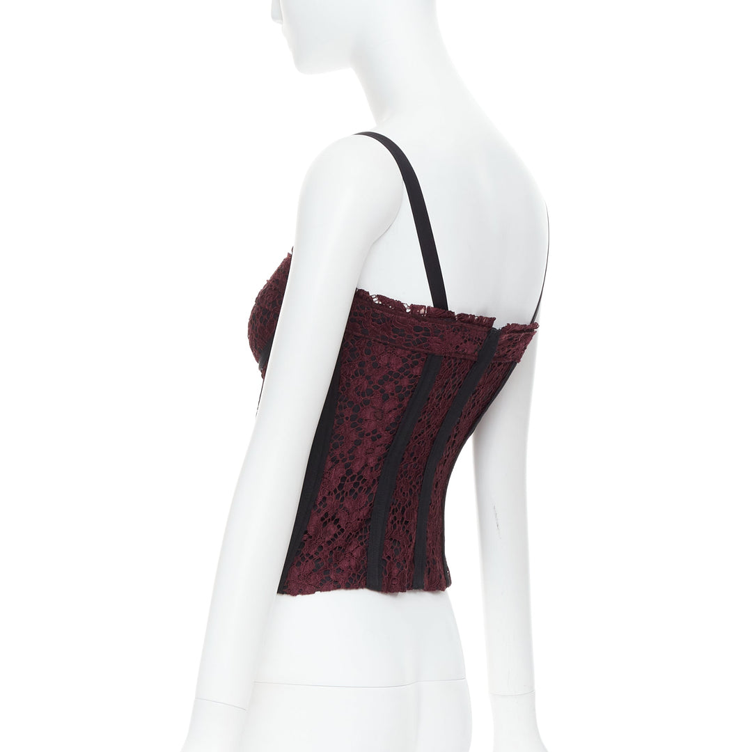 DOLCE GABBANA burgundy black lace overlay hard corset bustier IT42 M