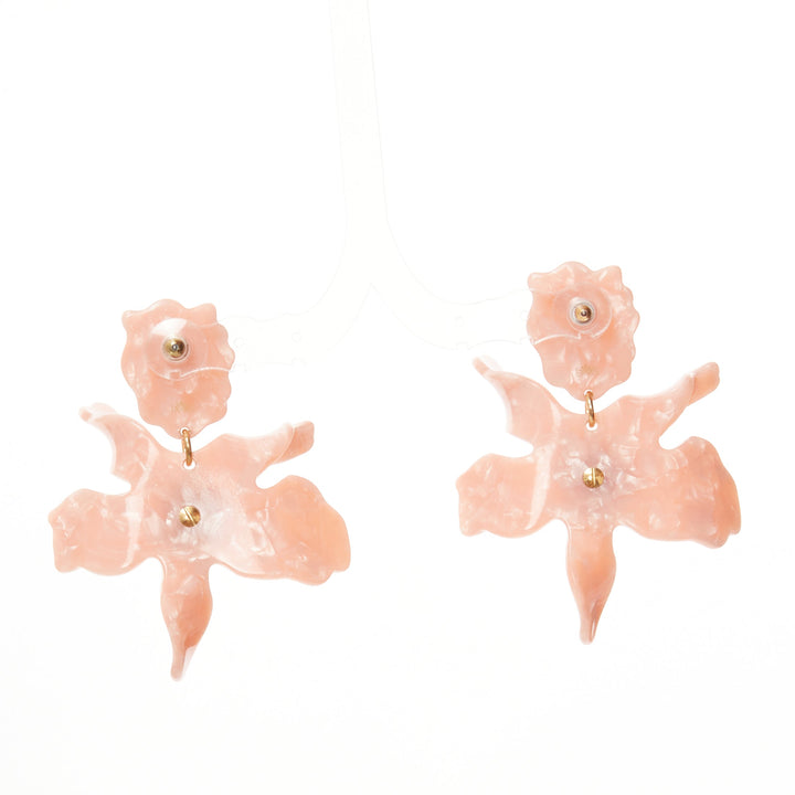 LELE SADOUGHI pink marbled acrylic flower silver crystals drop pin earrings