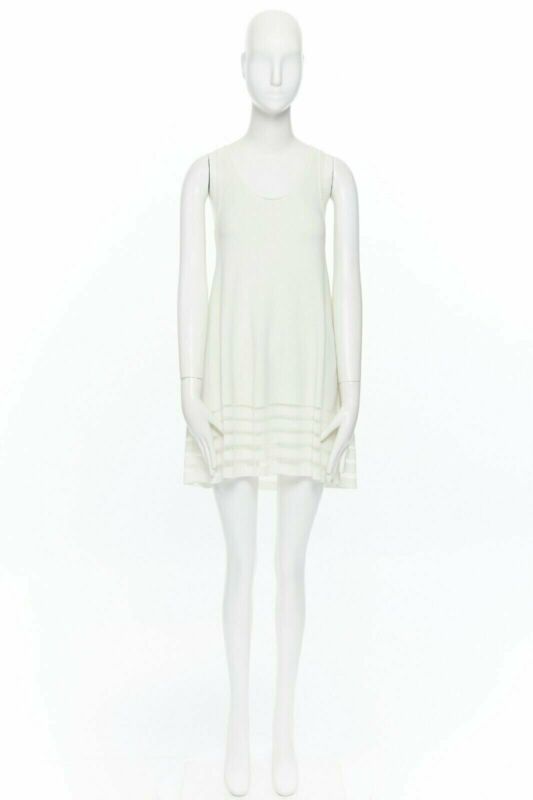 ALEXANDER MCQUEEN 100% viscose knit cream scoop neck ladder detail dress XS