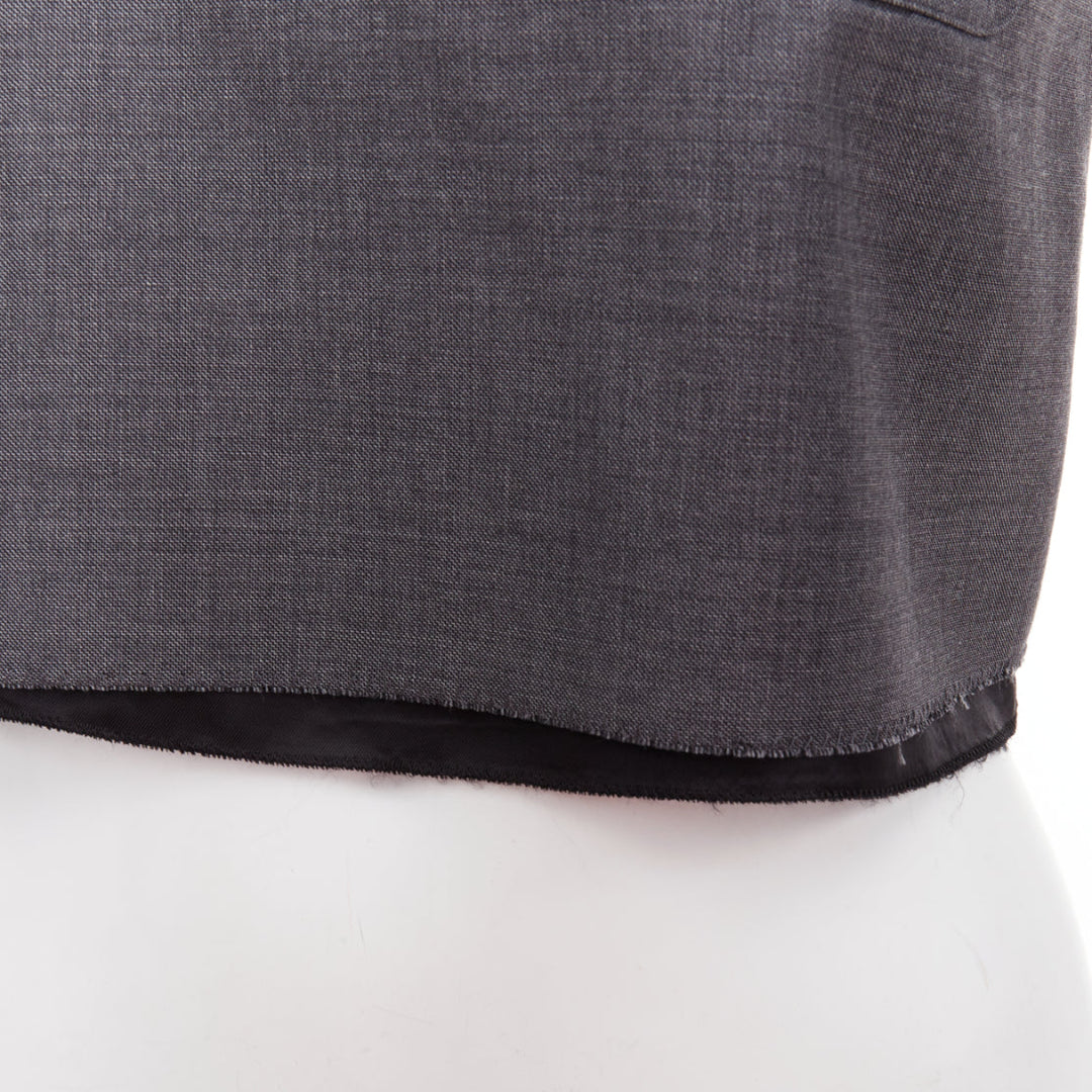 MIU MIU 2022 Runway grey virgin wool Grisaille logo crop top IT36 XXS