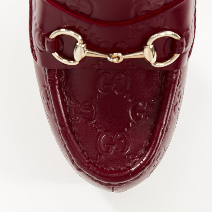 GUCCI 2024 Runway Ottavia burgundy GG embossed leather chunky platform heel EU38