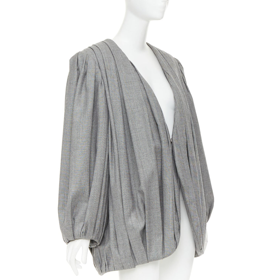 LOUIS VUITTON 2023 Runway grey pleated balloon sleeves power shoulder jacket