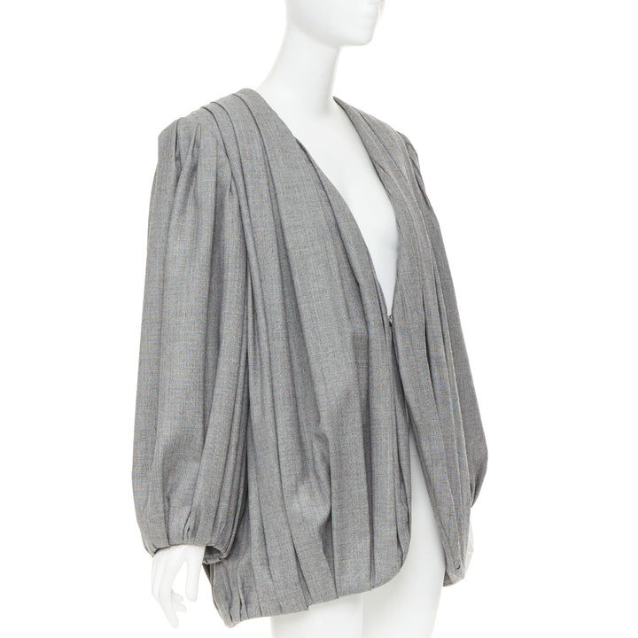 LOUIS VUITTON 2023 Runway grey pleated balloon sleeves power shoulder jacket
