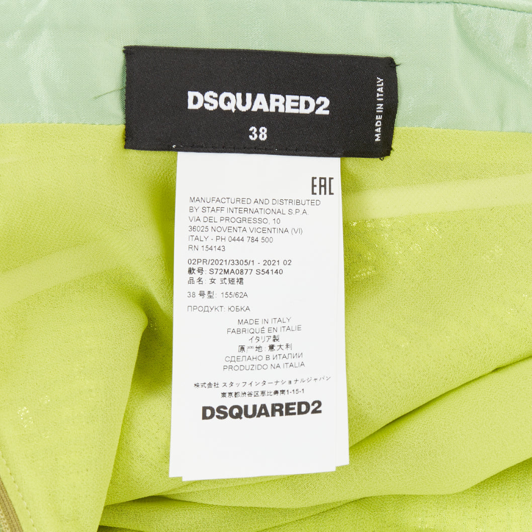 DSQUARED2 acid lime green rectangular sequins piping trim skater skirt IT38 XS