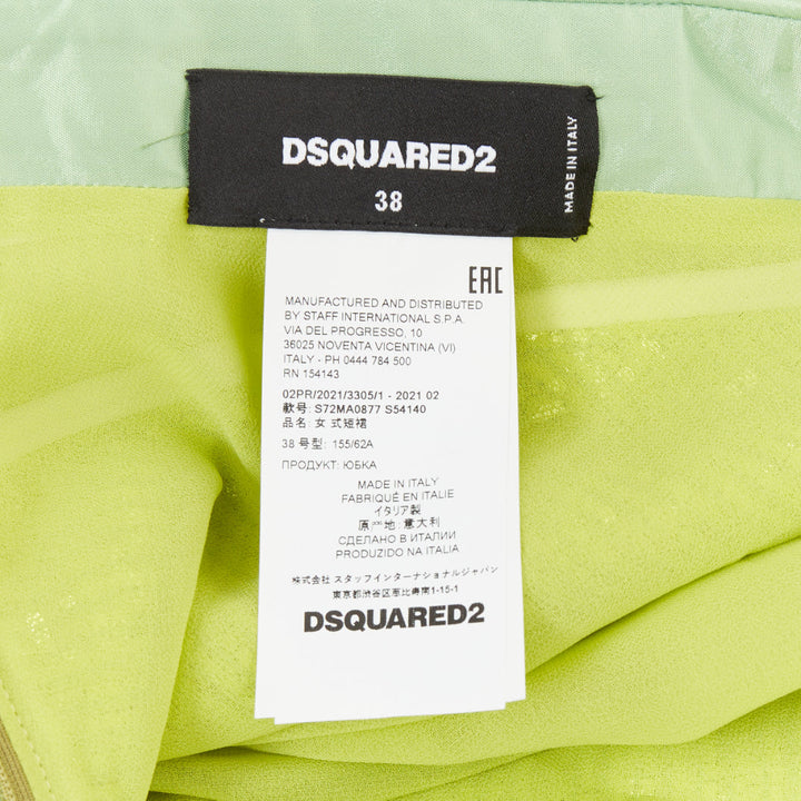 DSQUARED2 acid lime green rectangular sequins piping trim skater skirt IT38 XS