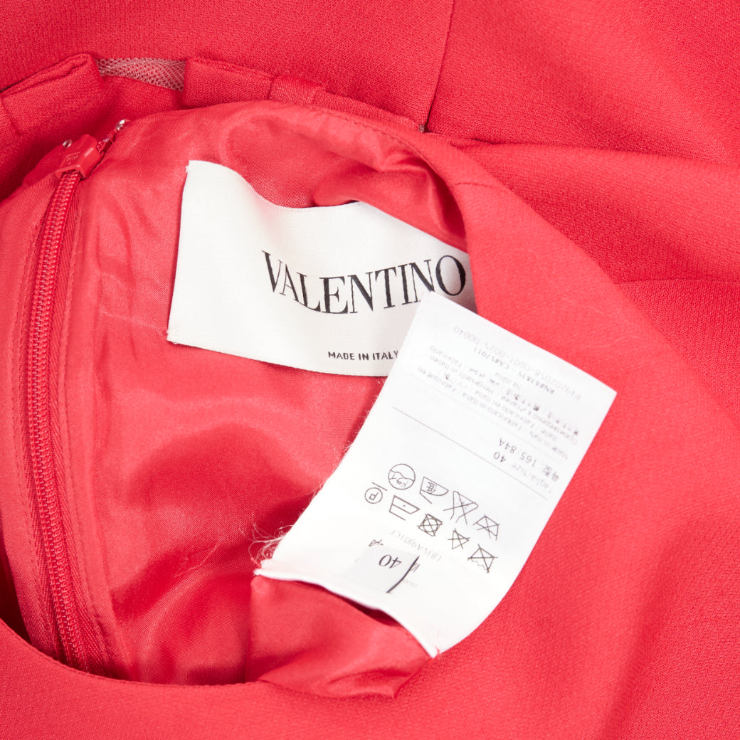 VALENTINO  red wool silk crepe ribbon mesh waist cocktail dress IT40 S