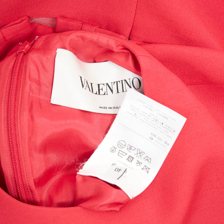 VALENTINO  red wool silk crepe ribbon mesh waist cocktail dress IT40 S
