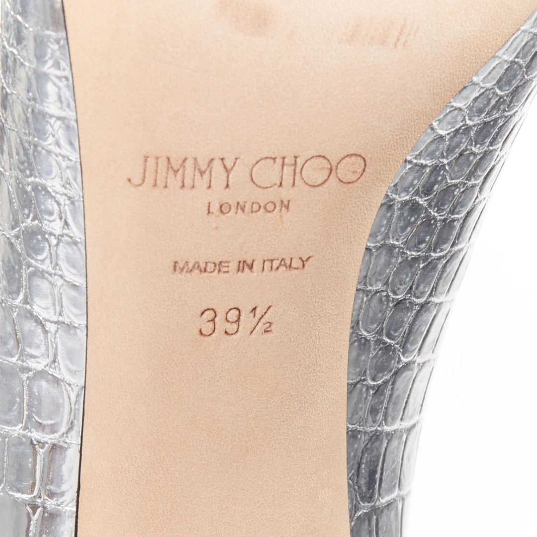 JIMMY CHOO Love mirrored silver croc embossed leather pointy pumps EU39.5