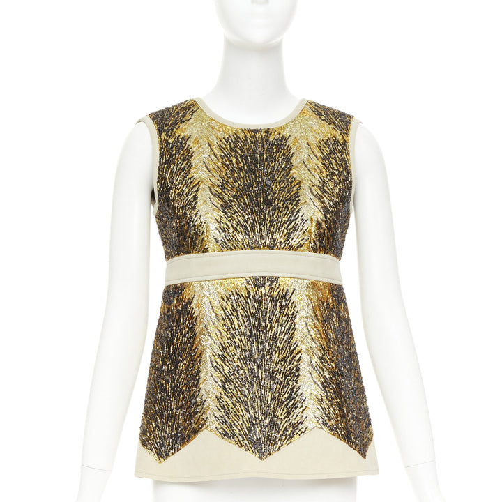 LOUIS VUITTON 2014 gold black sequin embellish neoprene top FR36 S Taylor Swift