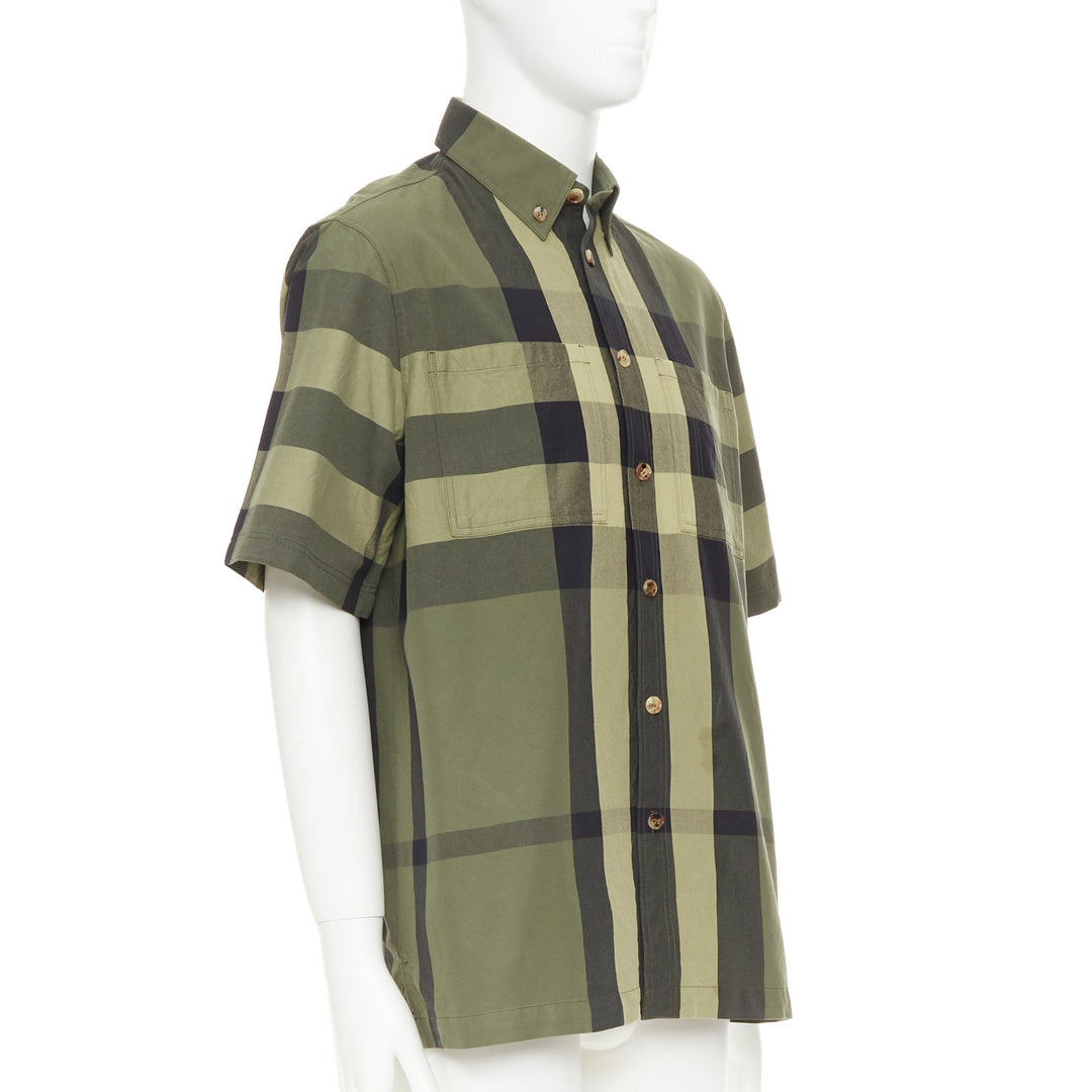 BURBERRY Travis military green black oversized vintage House Check boxy shirt M