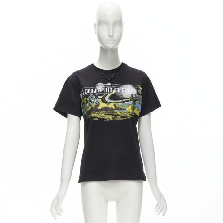 Female mannequin wearing Louis Vuitton by Nicolas Ghesquiere Black Cotton Women T-Shirt in Size  XS | Available at JHROP