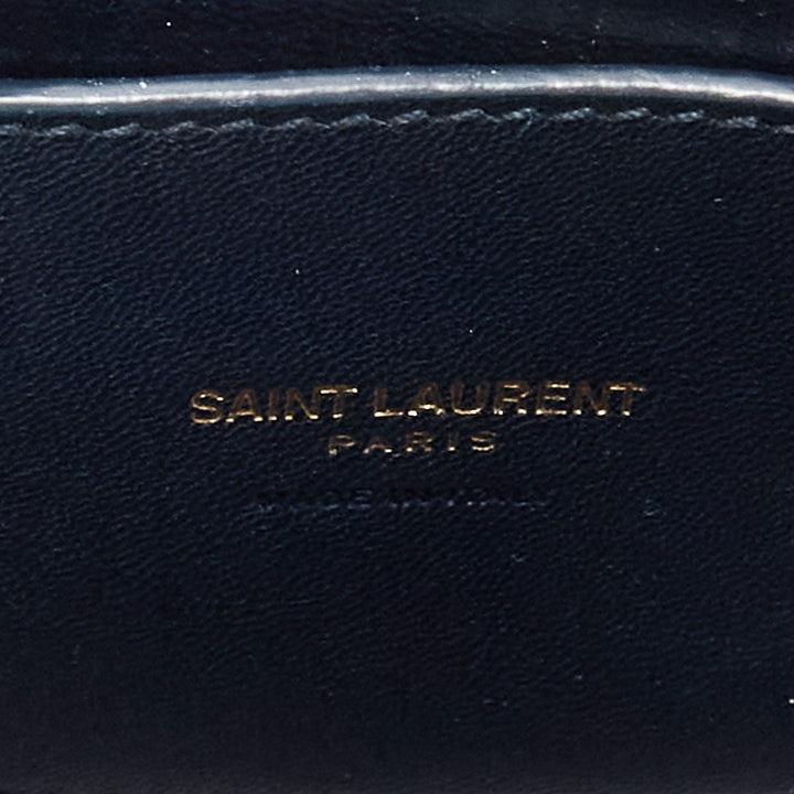 SAINT LAURENT Kaia blue scaled leather gold YSL logo half moon crossbody bag