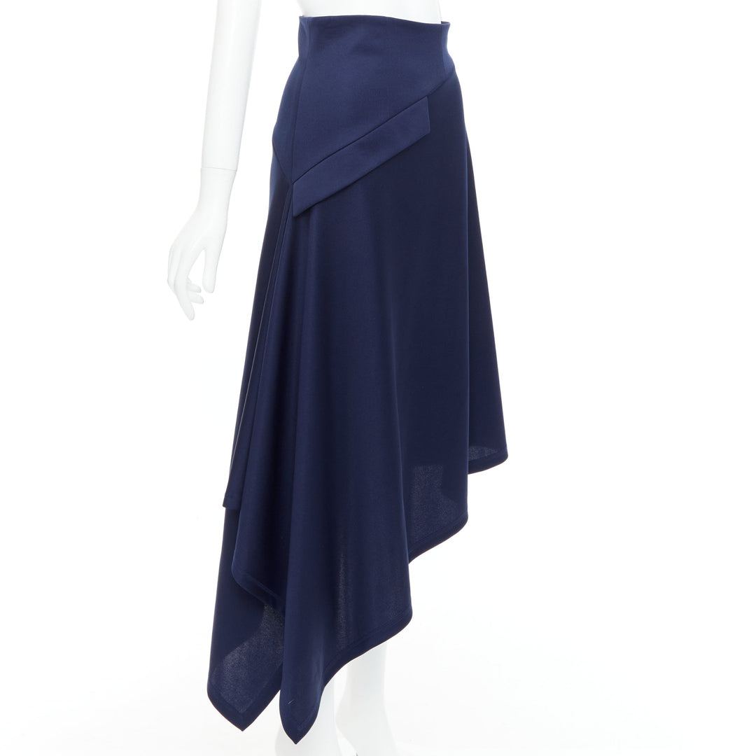 JW ANDERSON navy flap front bias cut asymmetric midi skirt UK8 S