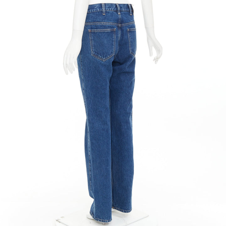 GUCCI blue cotton blend signature green red web trim straight leg jeans 31"