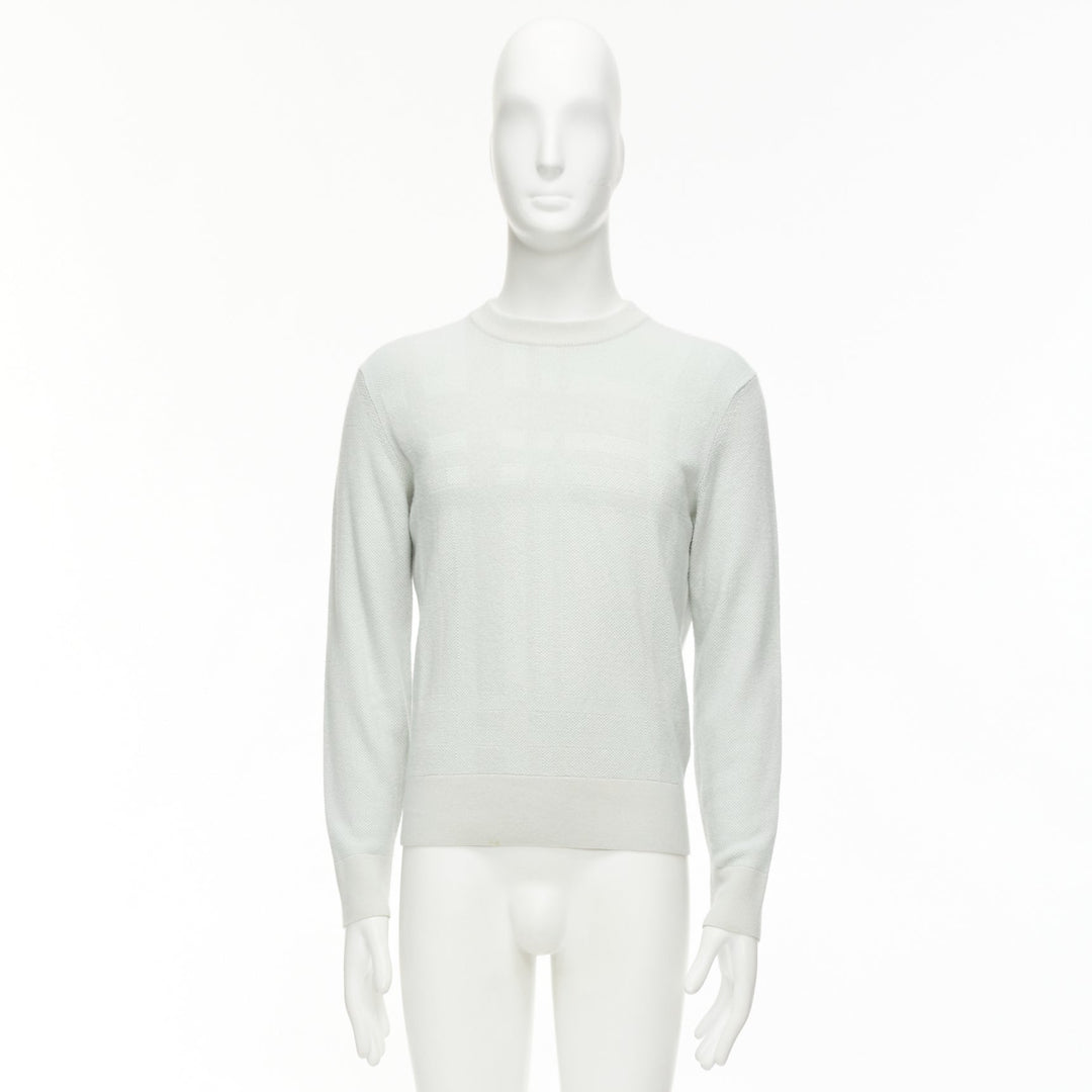 LORO PIANA light green silk cashmere big checkered knitted sweater IT48 M