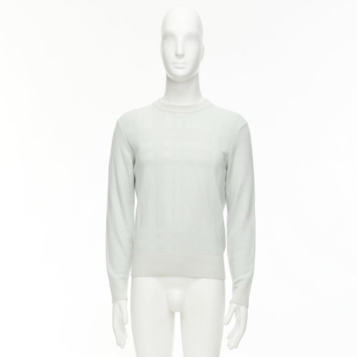 LORO PIANA light green silk cashmere big checkered knitted sweater IT48 M