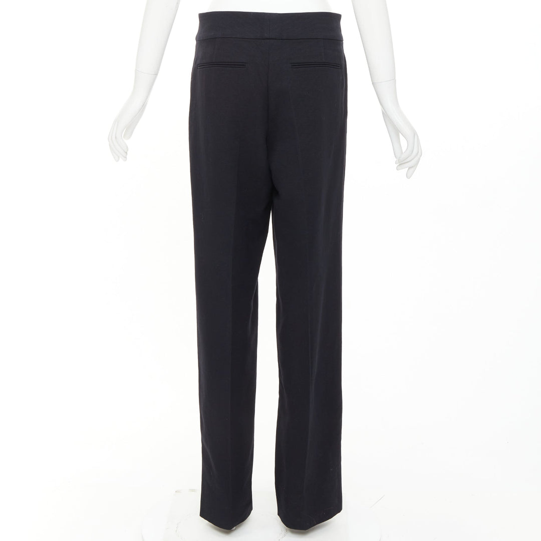 DRIES VAN NOTEN black wool cotton pleated front wide leg trousers pants FR38 M