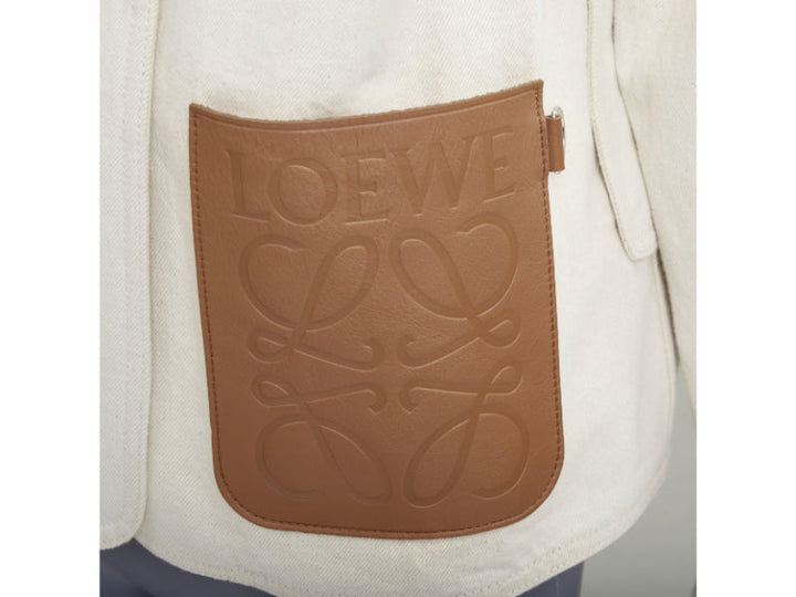 LOEWE JW ANDERSON Anagram brown leather pocket cotton linen work jacket FR34