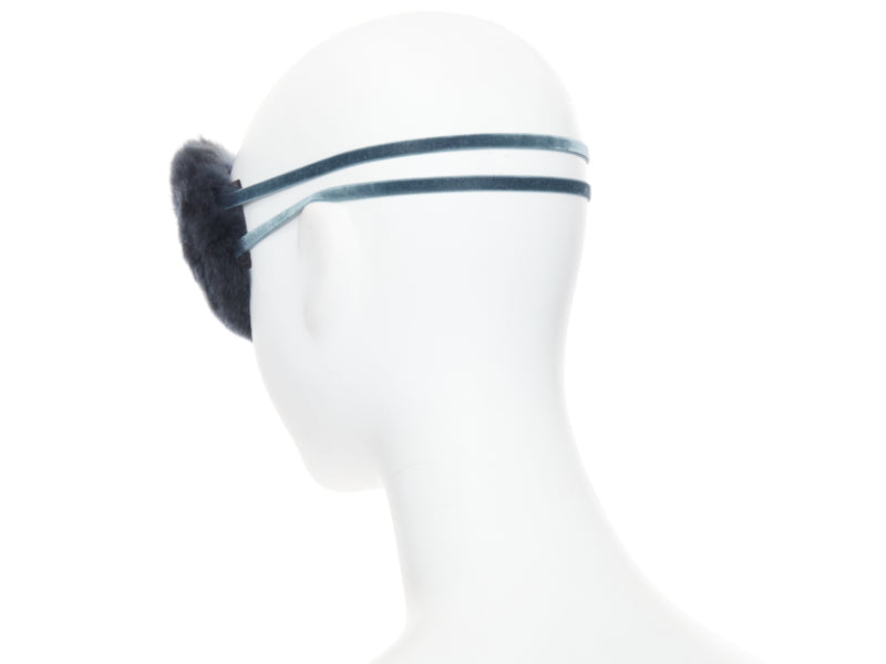 CHANEL Coco Neige navy black fur CC logo eye mask