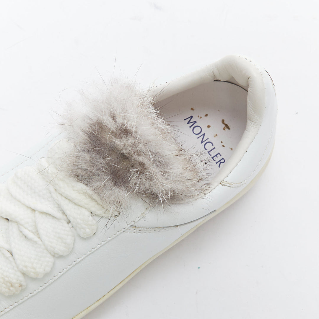 MONCLER Angeline brown fur trim white leather chunky sneakers EU37