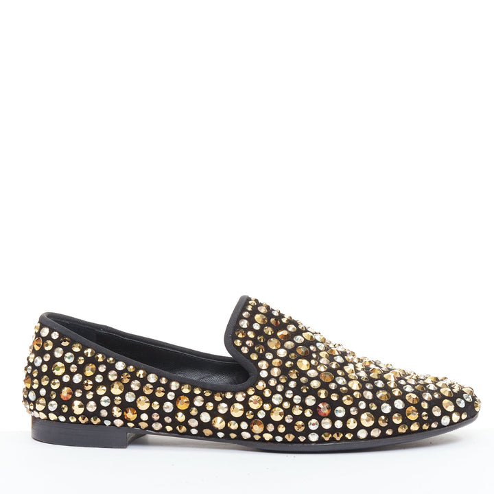 GIUSEPPE ZANOTTI Kevin black suede gold silver Swarovski crystal loafers EU43