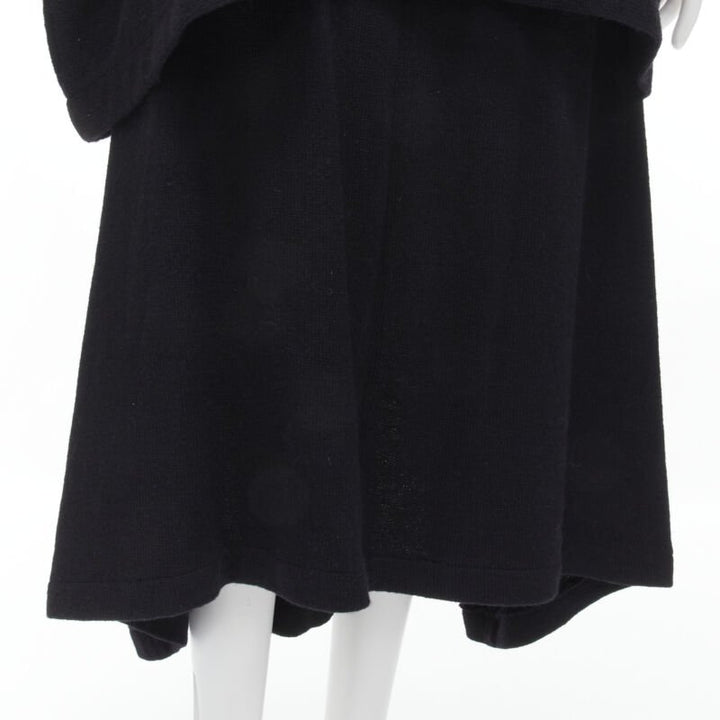 COMME DES GARCONS 1980's Vintage black wool trapeze layered sweater skirt set M