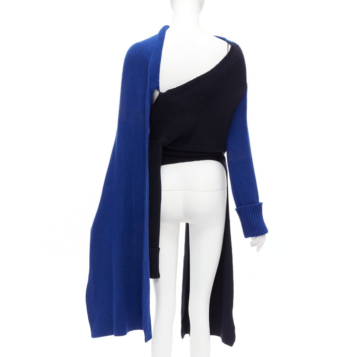 MONSE Runway merino wool blue navy colorblock XL pin cape sleeve sweater XS